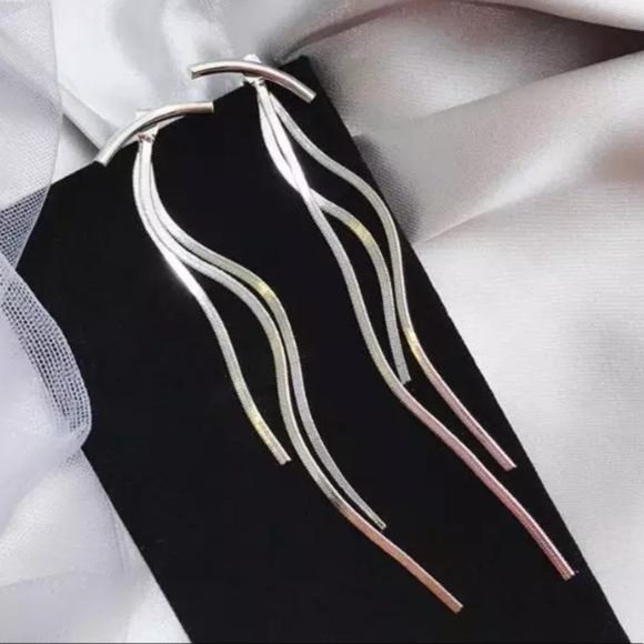 NEW STERLING SILVER TASSEL BAR LONG ARC EARRINGS, NICE EARRINGS, CUTE EARRINGS - Picture 3 of 6